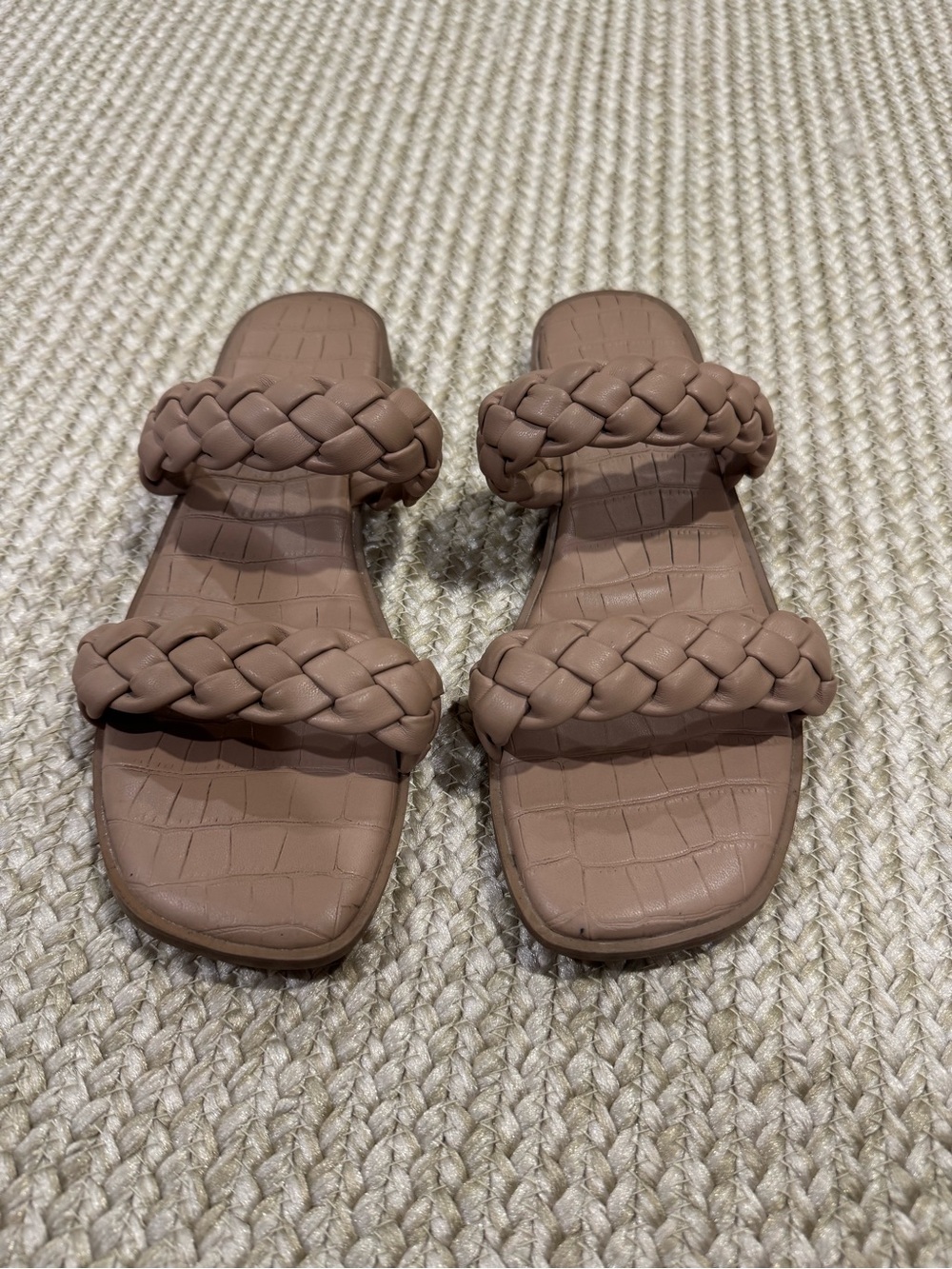 Woven Double-Strap Slide Sandals - Taupe